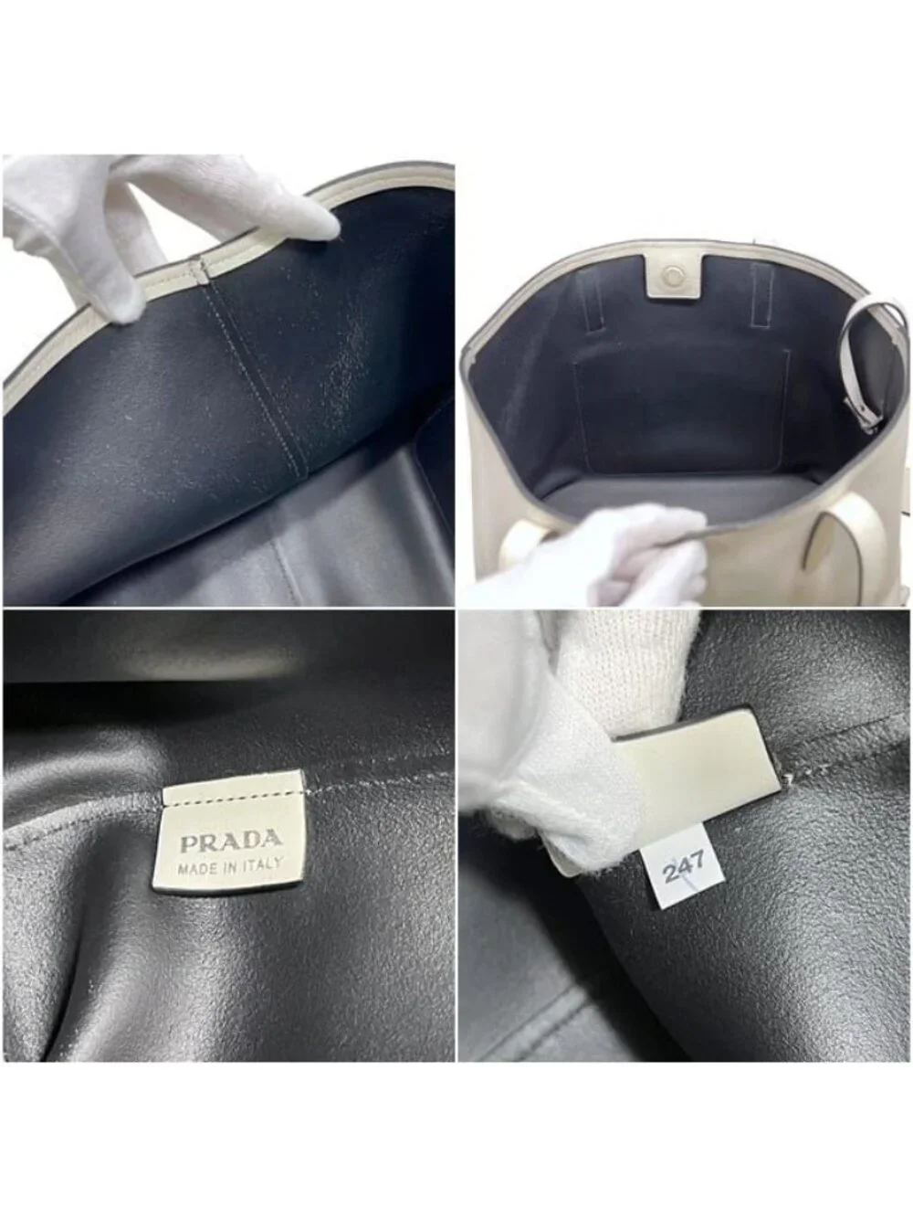 Prada Tote White Pouch with Leather 247 Shoulder Document